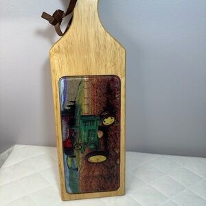 Vintage Farm Truck Glass Wall Hanging Wood Board Leather Strap Hanger Art Decor